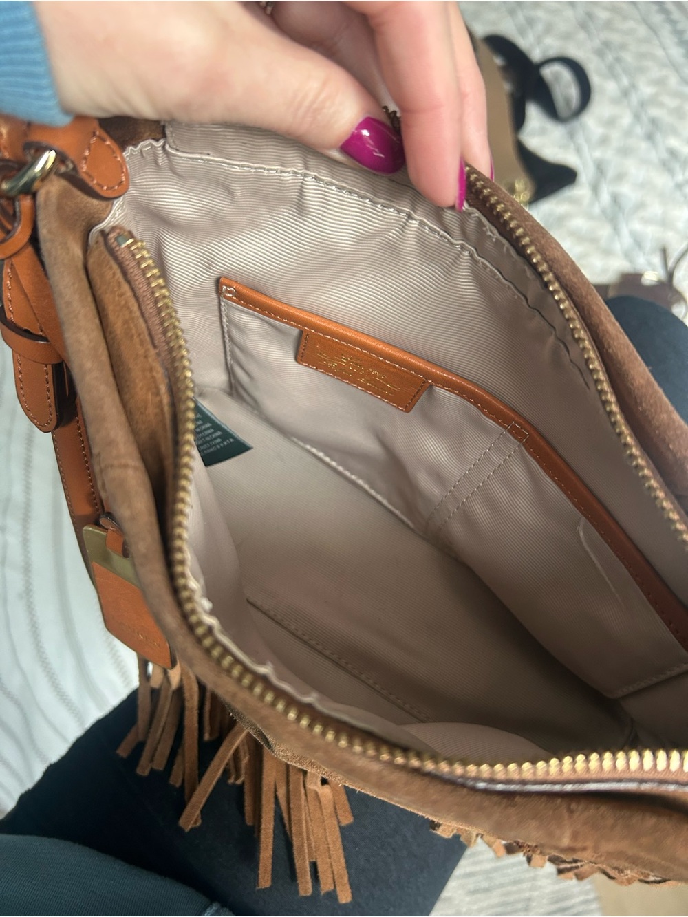 Ralph Lauren Fringe Suede Crossbody Bag in Brown